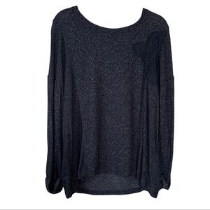 3/$20💥‎ Bobeau Knit Top Crochet Relaxed Fit Rolled Sleeve Charcoal Sz Lg